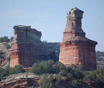 Dramatic rocks form 'The Lighthouse,' a striking natural feature at Palo Duro Canyon State Park near Amarillo, Texas