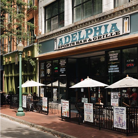 Outside view of Adelphia Sports Bar & Grille in Charleston, West Virginia