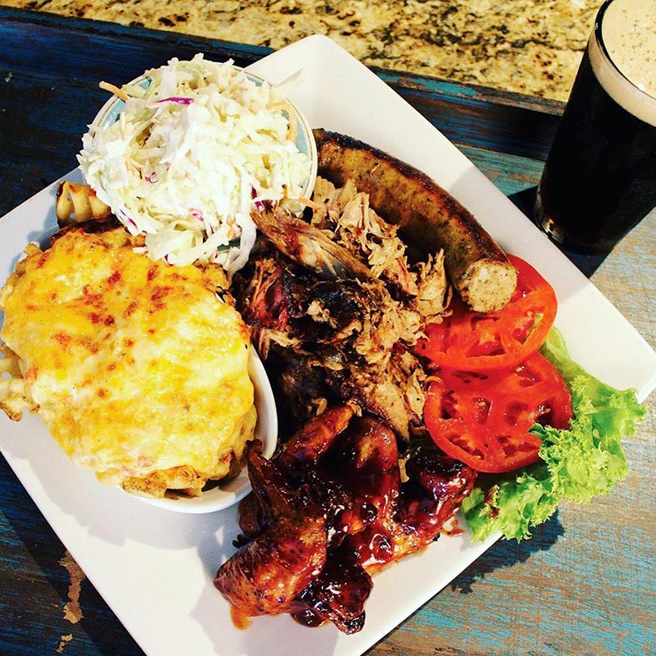 A trio of meat and sides from Page’s Okra Grill in Mount Pleasant, South Carolina