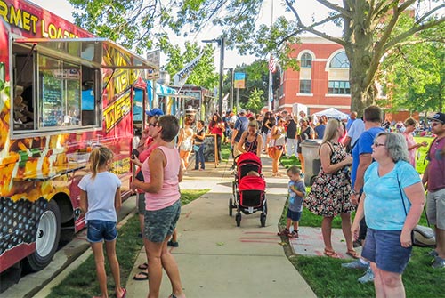Food trucks at the Fourth Fridays event in Olathe, Kansas