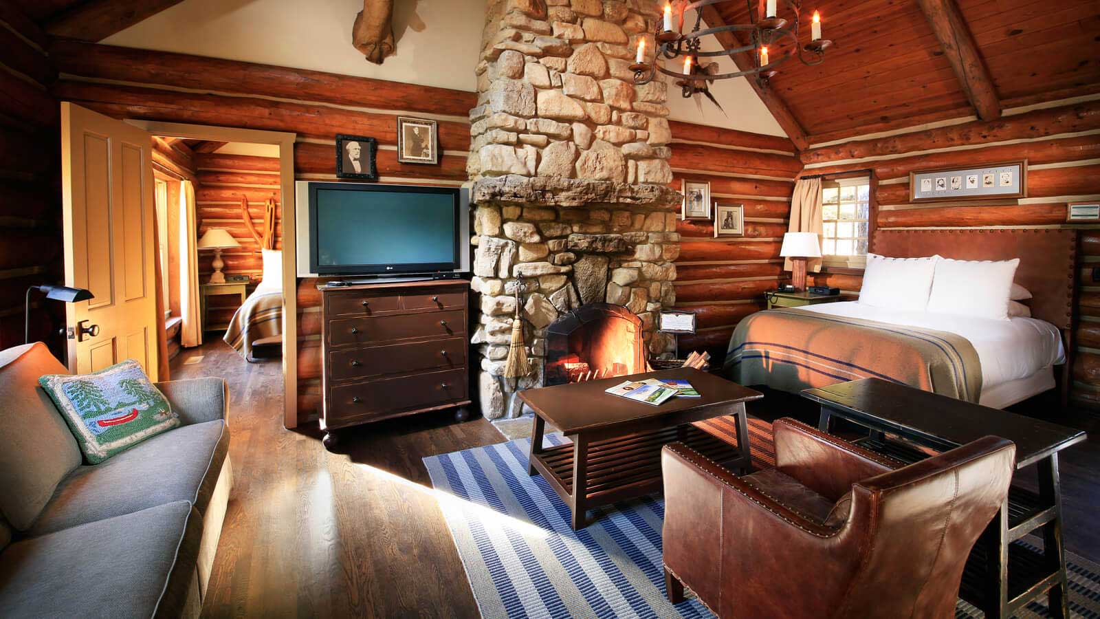 Interior of a rustic cabin at Big Cedar Lodge in Table Rock Lake, Missouri