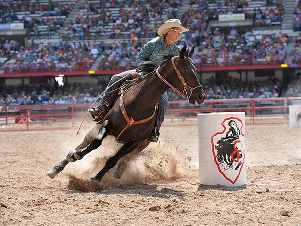 Barrel racing at Wyoming's Cheyenne Frontier Days rodeo