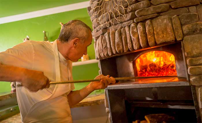 Brick pizza oven in Fountain Hills restaurant, Arizona