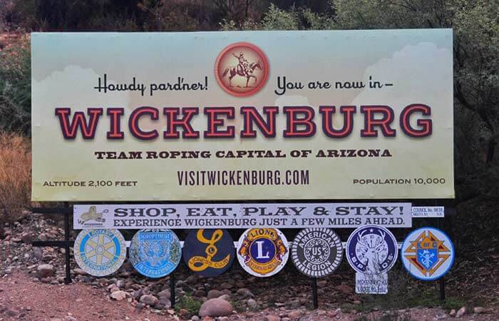 Wickenburg welcome sign in Wickenburg, AZ