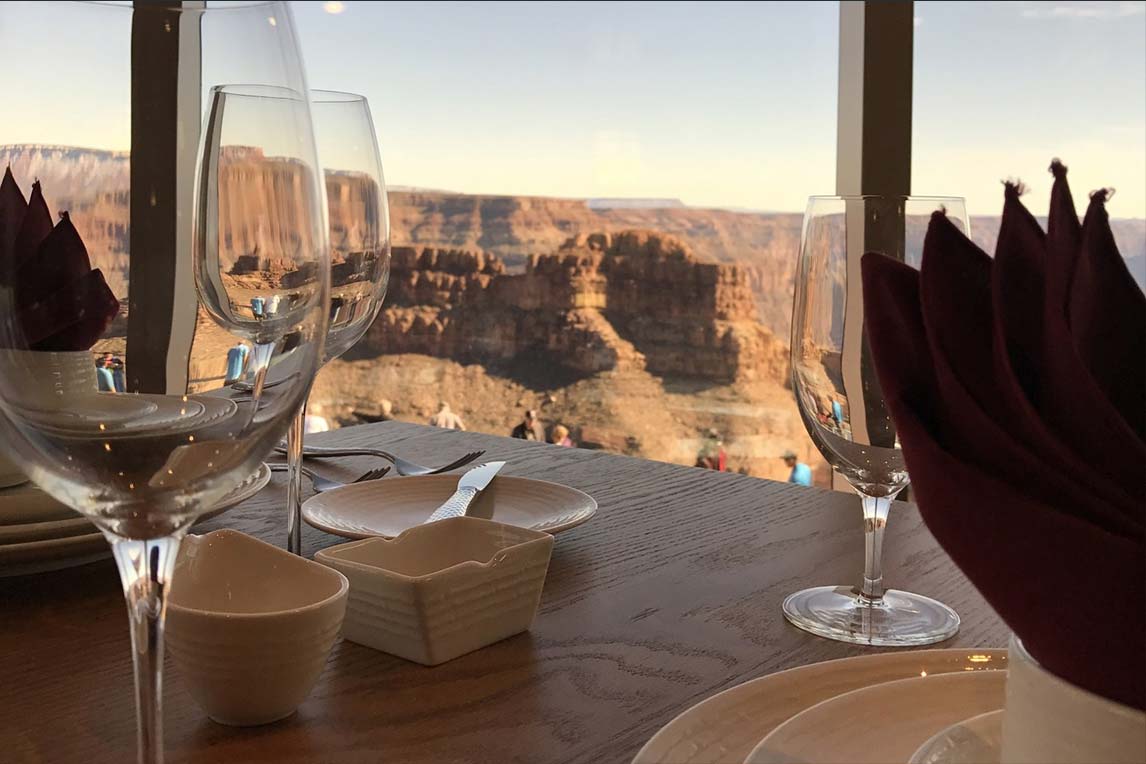 Grand Skywalk View Of The Grand Canyon From A Prepared Table At Sa Nyu Wa Restaurant