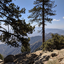 Train and mountain view from a hike at the top of the Palm Springs Aerial Tramway