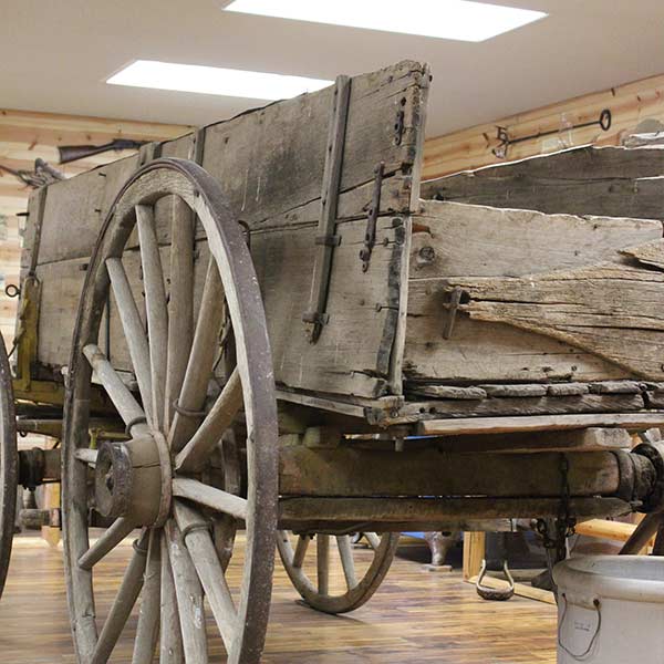 A wooden wagon on display at the West Texas Trail Museum in the city of Moorcroft in Crook County, WY