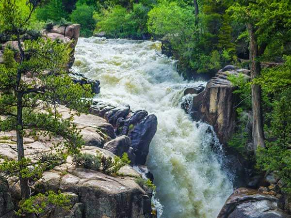 Shell Falls waterfall in the Bighorn National Forest in Greybull, Wyoming