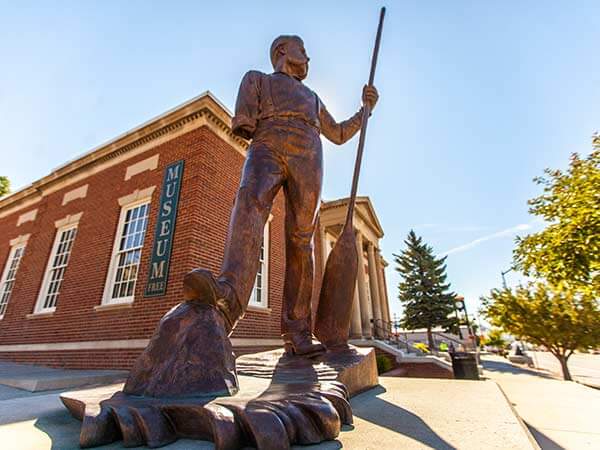 A statue of John Wesley Powell installed in front of the Sweetwater County Historical Museum in Green River, Wyoming