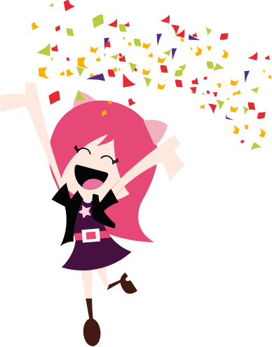A cartoon character throwing confetti.