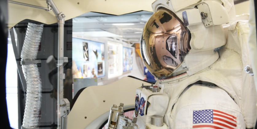 A NASA astronaut suit at Space Center Houston in Bay Area Houston