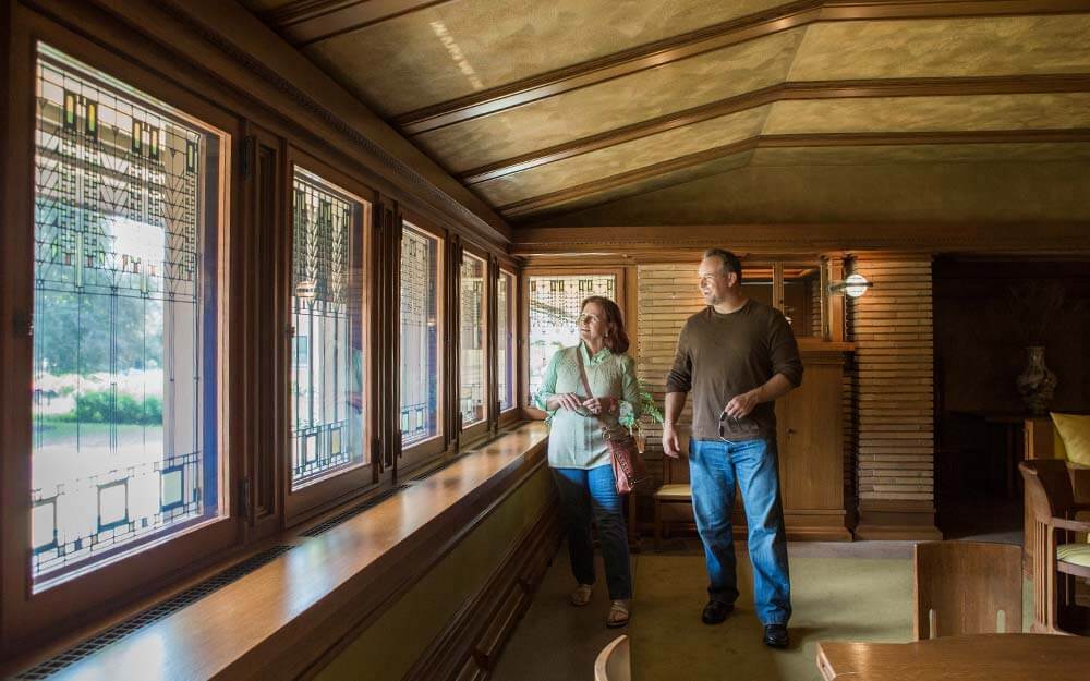 The “Tree of Life” windows are a signature design element inside Frank Lloyd Wright’s Martin House Complex in Buffalo. 