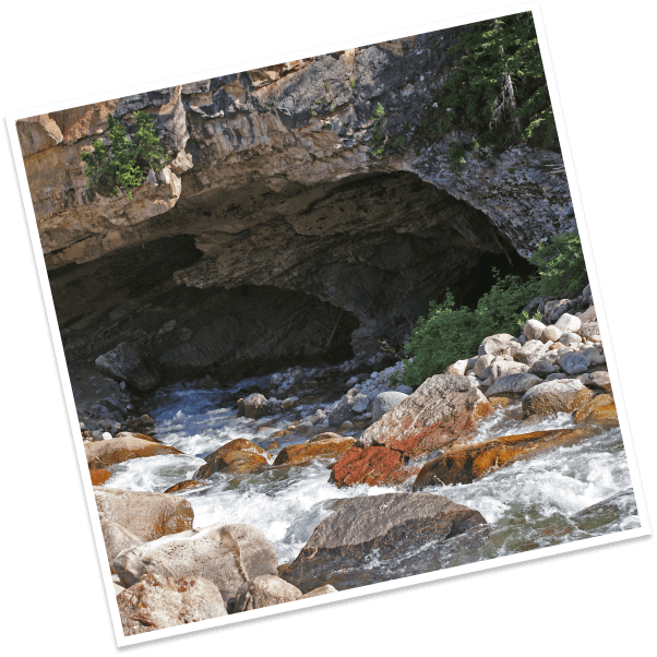 White water rapids tumble into the The Sinks at Sinks Canyon State Park in Lander, Wyoming.