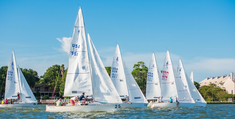 A group of sailboats on a sunny day in Bay Area Houston