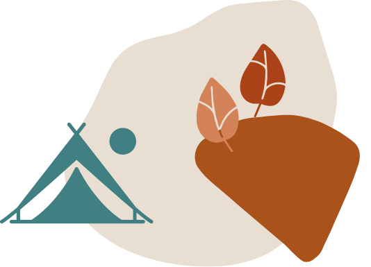 A teal illustration of a tent. 