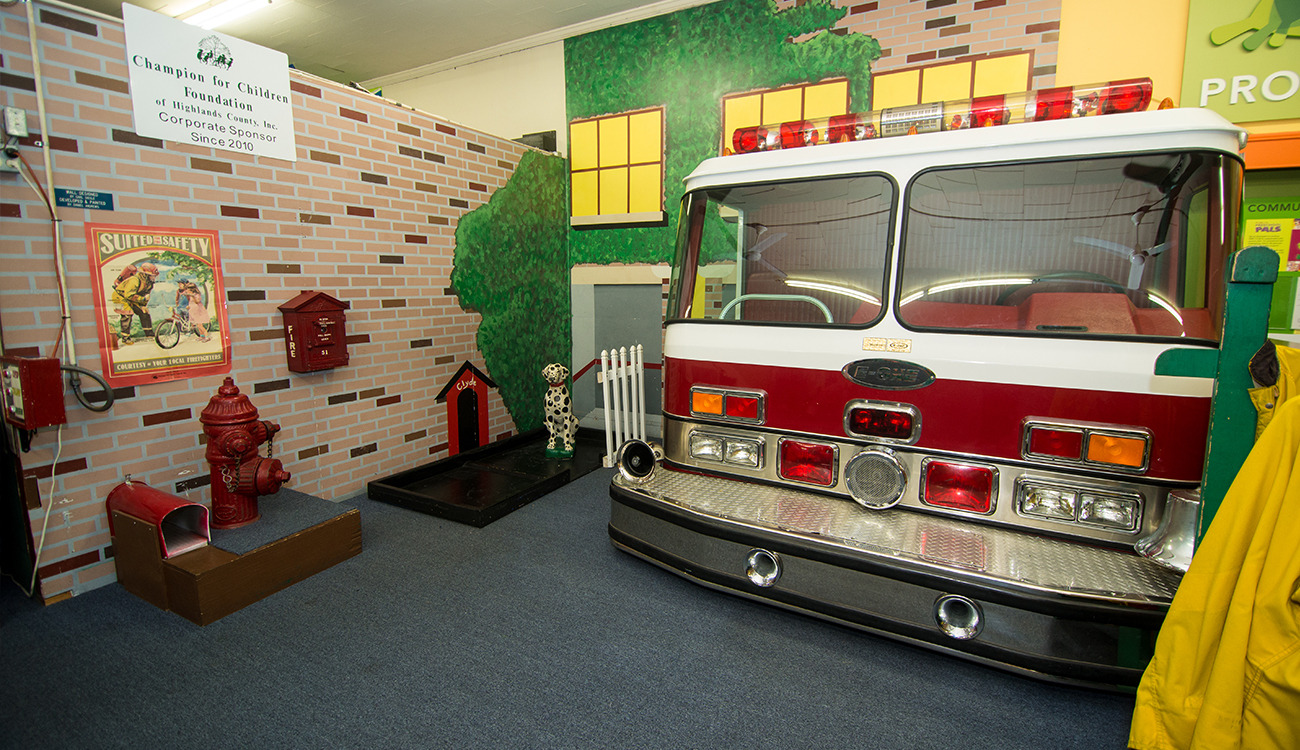 The indoor firetruck exhibit is ready for kids to explore and play ono at the Children's Museum of the Highlands in Sebring, Florida.